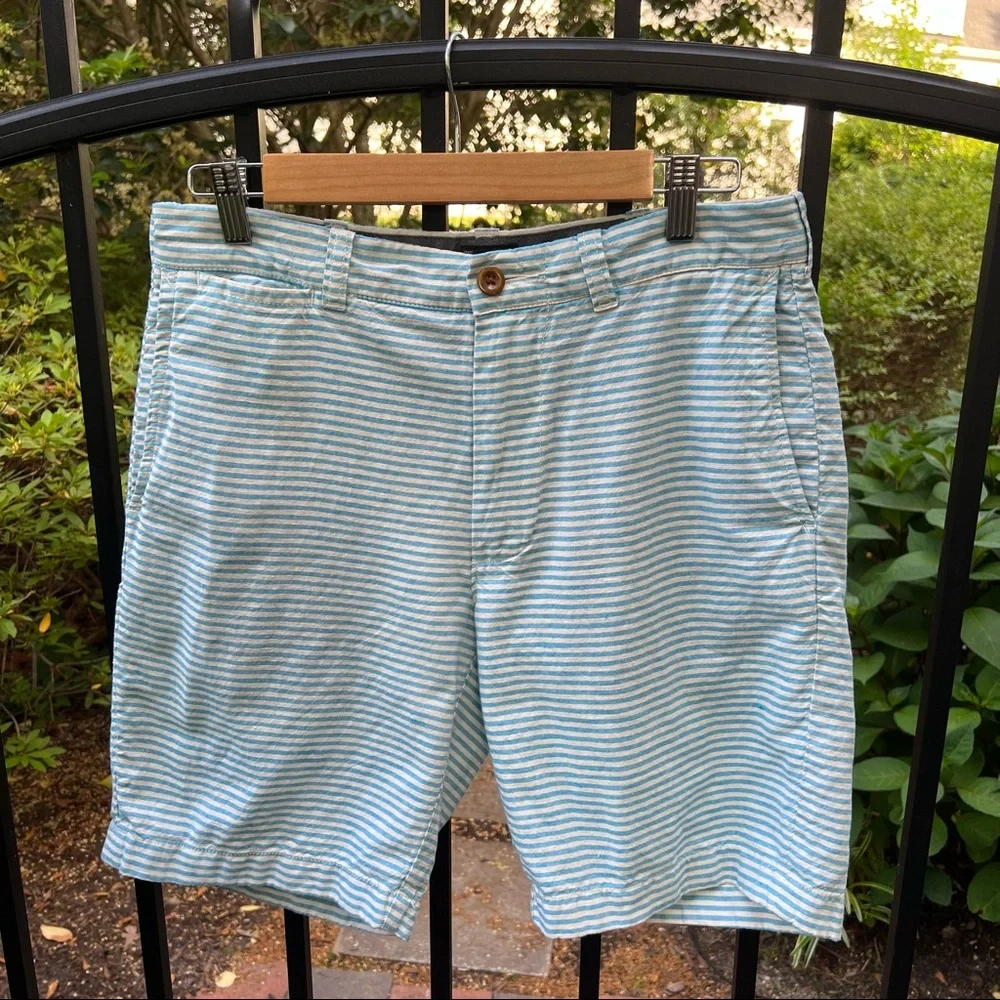 J.‎ Crew Striped 9” Inseam Stanton Shorts Linen Aqua Blue 30 Flat Front Beach